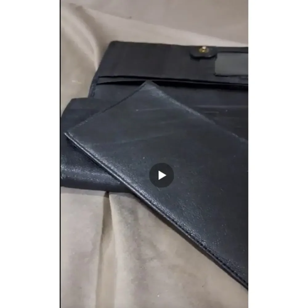 Vintage 90s St Dennis Black Leather Continental Checkbook Wallet Clasp Coin
